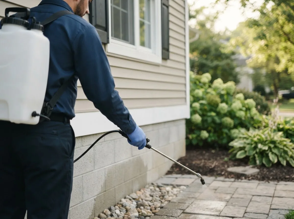 Pest control technician inspecting a home in Lesterville, MO